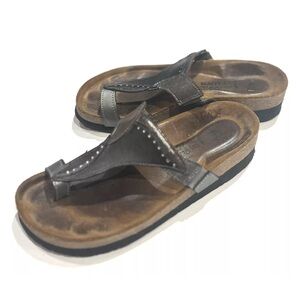 NAOT Loop Antigua Leather Sandals Metallic Pewter ~ Rhinestones Size 36/5.5